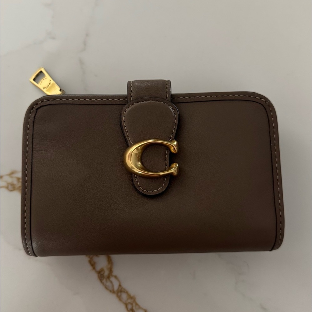 Coach Dark Brown Leather Wallet with Gold Accent